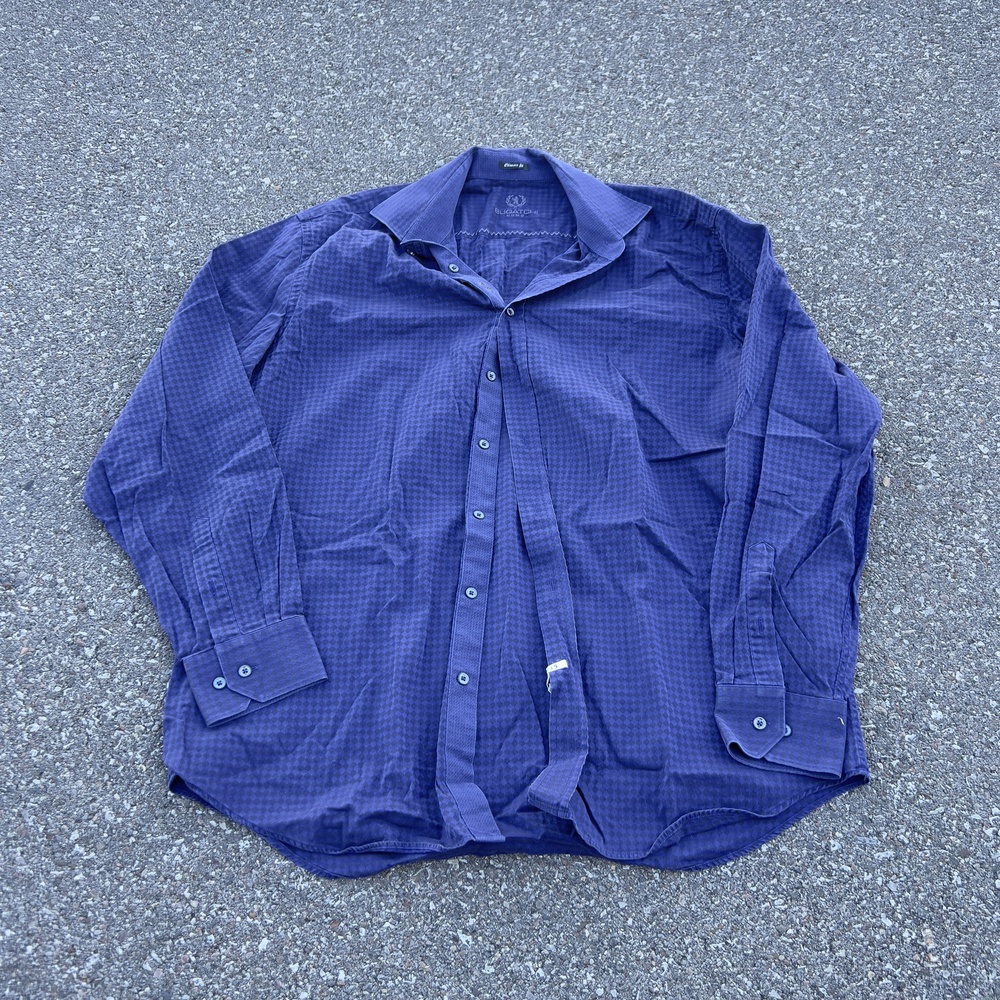 Bugatchi Shirt Mens Large Blue Check Long Sleeve Button Dress Shirt Classic Fit